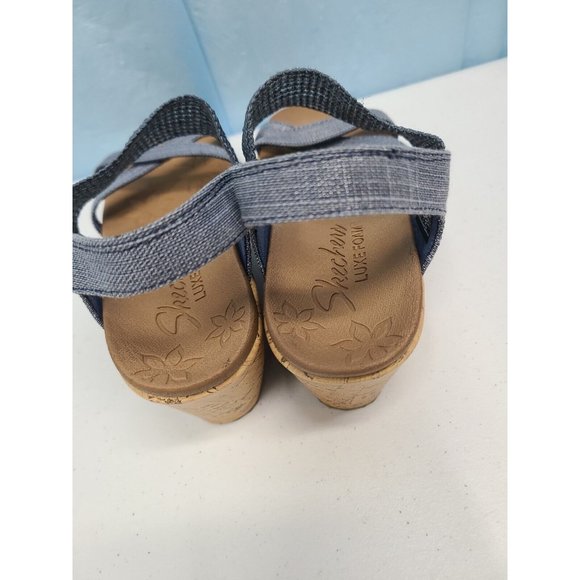 SKETCHERS LUXE FOAM RELAXED STEP CORK WEDGE SLIDE WOMEN’S SANDALS SIZE 6.5 - Picture 4 of 6